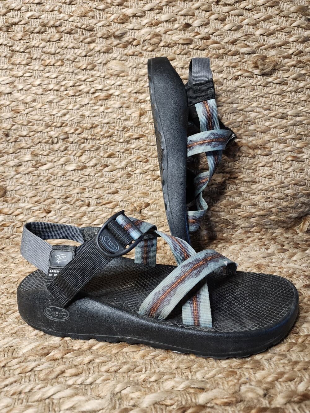 Chaco Z1 Classic Sandals Men's 10 Light Blue Brown Strappy Trail Hiking Shoes